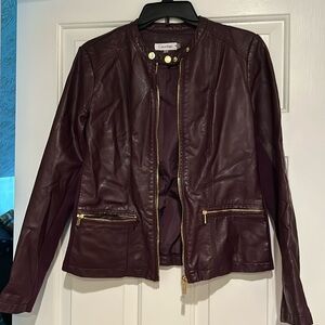 Purple and gold leather jacket with fabric on sides